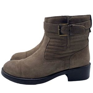 Aquatalia Women's Boots Tan Suede Leather Ankle Buckle Moto Casual Italy Sz 7.5
